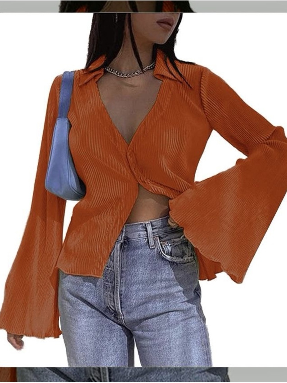 Women’s Orange Surplice Collar Top